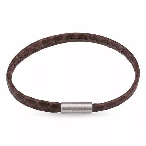 Platt brun ormarmband i läder med stål lås x 6 mm