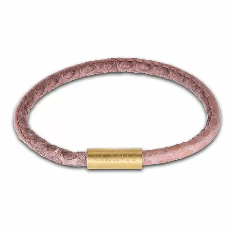 Rund rosa ormarmband i läder med förgyllt stål lås x 4 mm