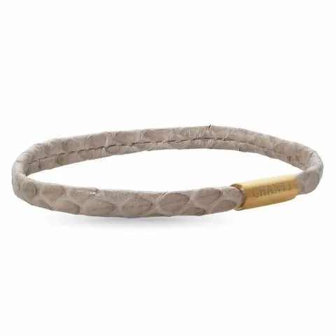 Platt beige ormarmband i läder med förgyllt stål lås x 6 mm