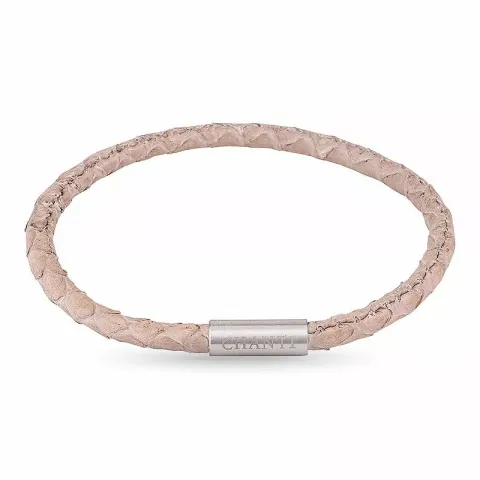 Rund beige ormarmband i läder med stål lås x 4 mm