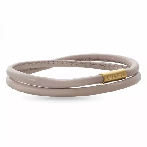 Rund beige magnetarmband i läder med förgyllt stål lås  x 4 mm