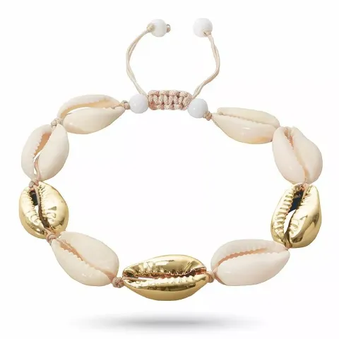 förgylld mussla armband i silkes snöre 17 cm plus 4 cm x 12 mm