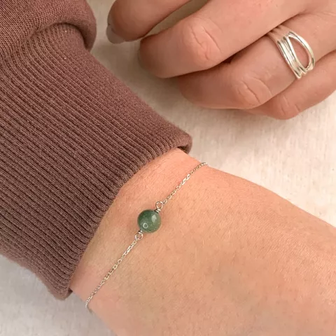 Grön pärla ankerarmband i silver