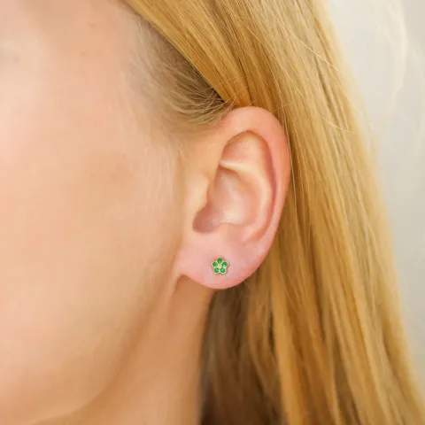 4,5 mm prästkrage mörkgröna örhängen i förgyllt silver - Majse