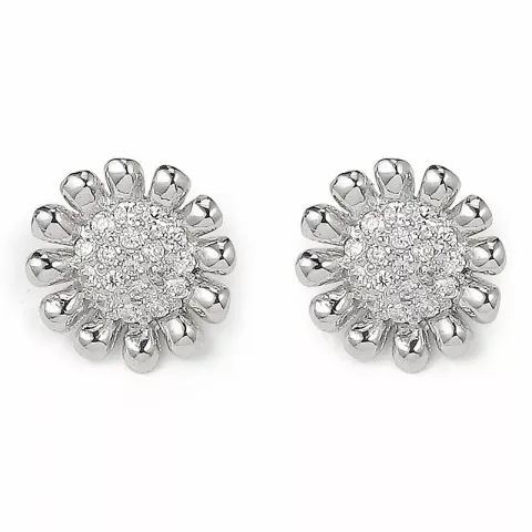 blommor zirkon örhängestift i rhodinerat silver