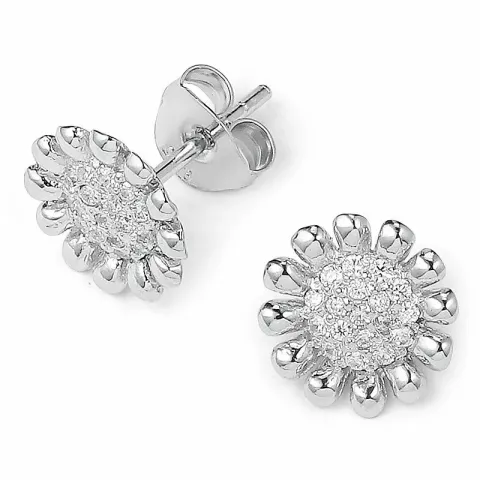 blommor zirkon örhängestift i rhodinerat silver