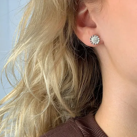 blommor zirkon örhängestift i rhodinerat silver