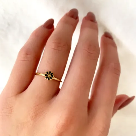 Kollektionsprov prästkrage sort ring i förgyllt silver