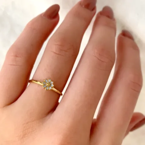 5 mm blommor blå ring i förgyllt silver