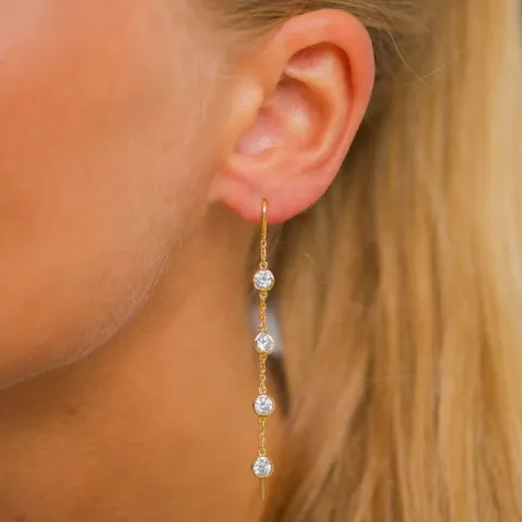 zirkon kedja örhängen i förgyllt silver