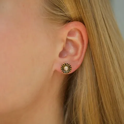 10 - 11 mm prästkrage svarta örhängestift i förgyllt silver - Marie