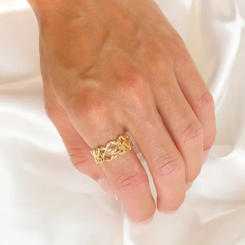 blad ring i förgyllt silver