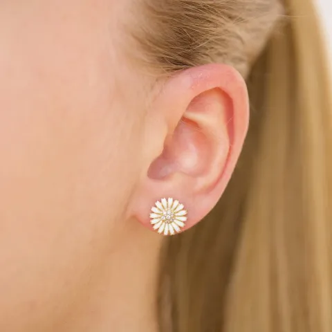 prästkrage vita zirkon örhängestift i förgyllt silver