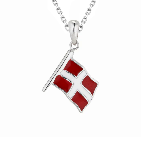 Dannebrog halsband i silver med hängen i silver