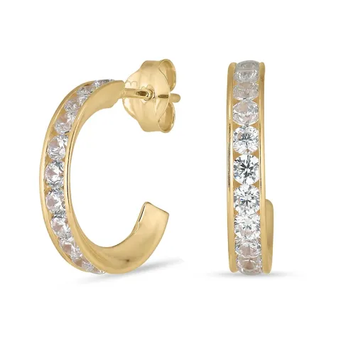 13,5 mm halvcreol i 8 karat guld med zirkon - Gold Collection