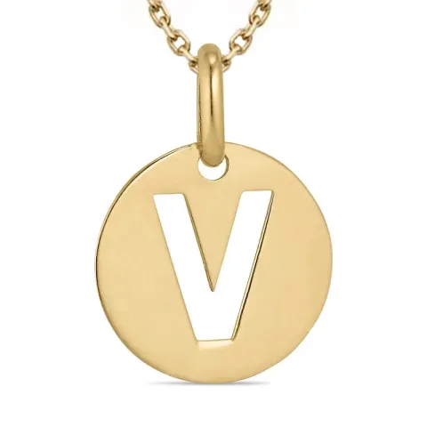 bokstav v halsband i förgyllt silver med hängen i 8 karat guld