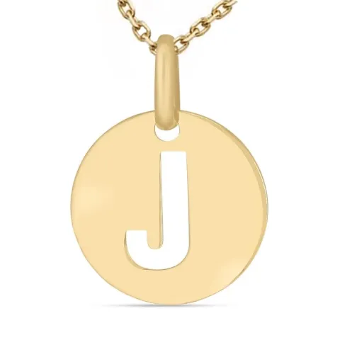 bokstav j halsband i förgyllt silver med hängen i 8 karat guld