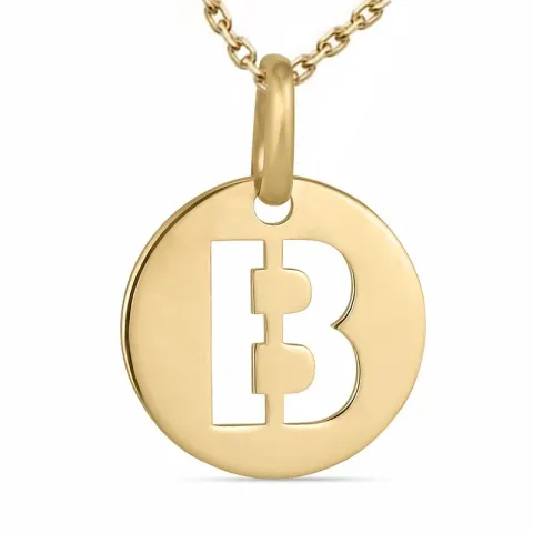bokstav b halsband i förgyllt silver med hängen i 8 karat guld