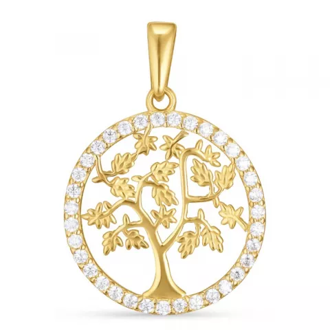 15 mm livets träd zirkon hängen i 9 karat guld med rhodium