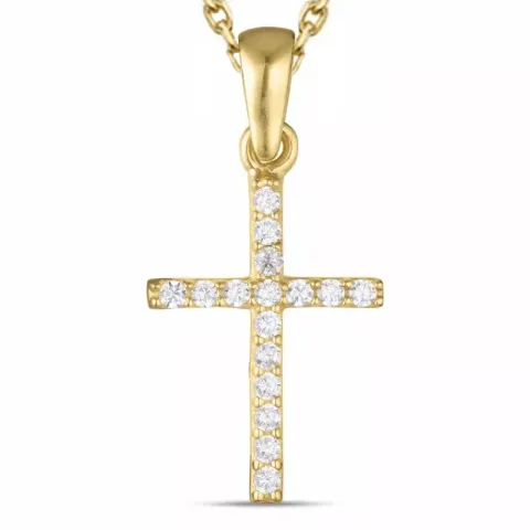kors zirkon halsband i förgyllt silver med hängen i 9 karat guld