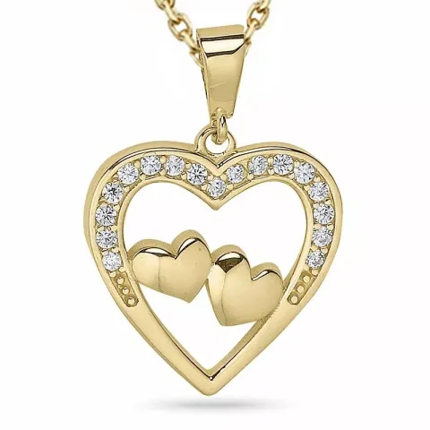 hjärta zirkon halsband i förgyllt silver med hängen i 9 karat guld - Gold Collection