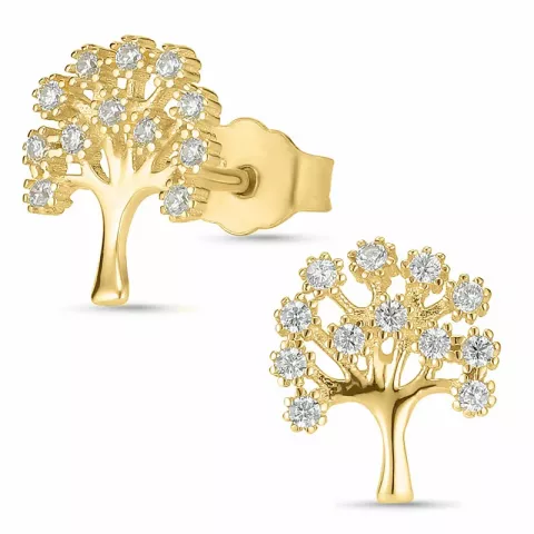 livets träd örhängestift i 8 karat guld med zirkon