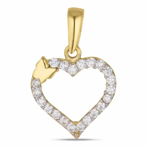 hjärta fjärilar zirkon hängen i 8 karat guld med rhodium