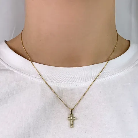 kors zirkon hängen i 8 karat guld