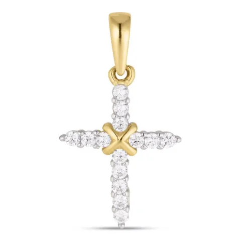 kors zirkon hängen i 8 karat guld med rhodium