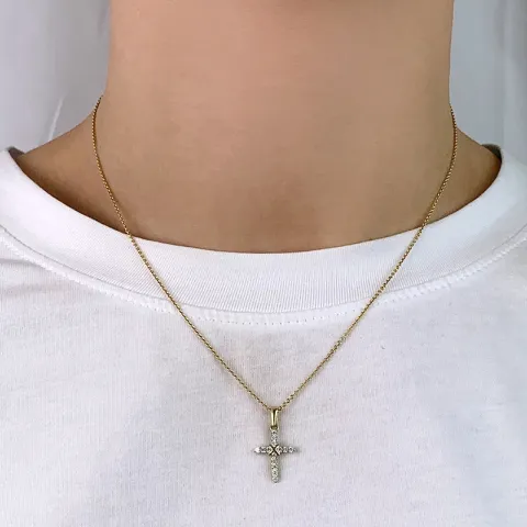 kors zirkon hängen i 8 karat guld med rhodium