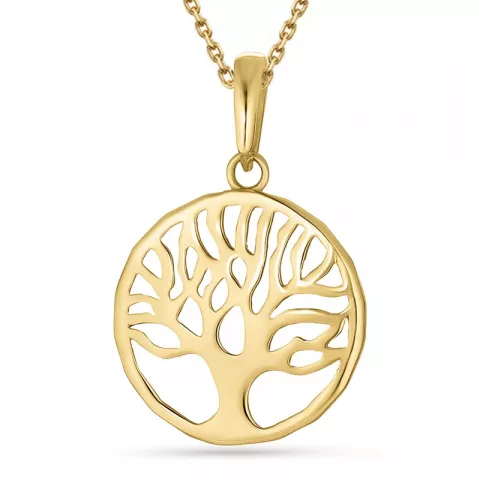 12 mm livets träd hängen med halskedja i 8 karat guld