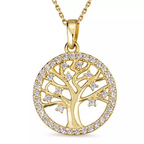 14 mm livets träd hängen med halskedja i 8 karat guld
