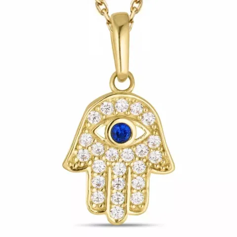 Hamsas hand zirkon halsband i förgyllt silver med hängen i 8 karat guld - Gold Collection