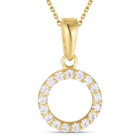 rund zirkon halsband i förgyllt silver med hängen i 8 karat guld