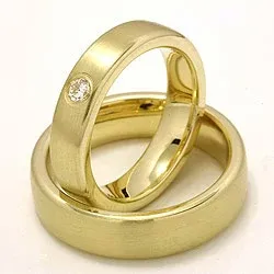 Matta vigselsringar i 14  karat guld 0,11 ct - set
