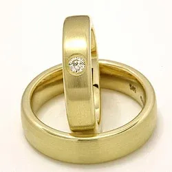 Matta vigselsringar i 14  karat guld 0,11 ct - set