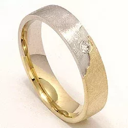 Rå tvåfärgad diamant vigselsring i 14  karat guld- och vitguld 0,035 ct