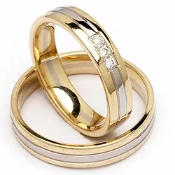 Tvåfärgad ovala briljant vigselsringar i 14  karat guld- och vitguld 0,06 ct - set