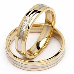 Tvåfärgad ovala briljant vigselsringar i 14  karat guld- och vitguld 0,06 ct - set