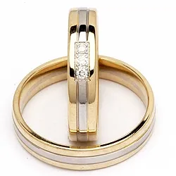 Tvåfärgad ovala briljant vigselsringar i 14  karat guld- och vitguld 0,06 ct - set