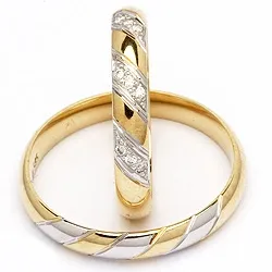 Smala tvåfärgad vigselsringar i 14  karat guld- och vitguld 0,048 ct - set