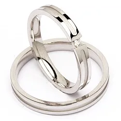 Vigselsringar i 14  karat vitguld 0,03 ct - set