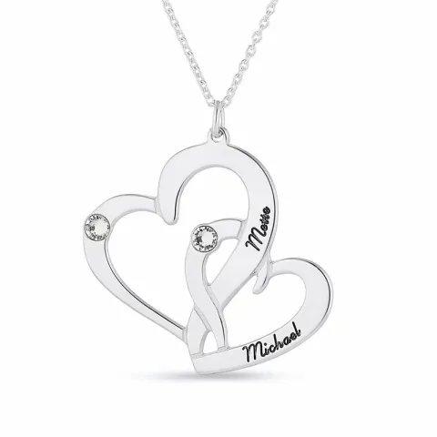 hjärta Namnhalsband med hänge i silver med vit swarovski kristal