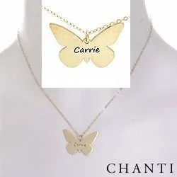 Fjäril Namnhalsband med hänge i förgyllt silver