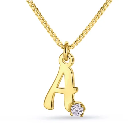 diamant bokstav Namnhalsband med hänge i förgyllt silver med 1 vita diamanter i Wesselton/SI
