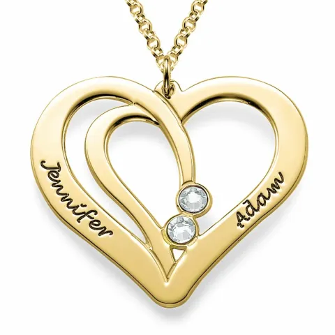 Hjärta namnhalsband i förgyllt silver med 2 vita zirkoner