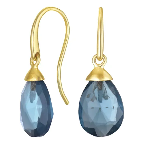 örhängen i 9 karat guld med mörkblå kristal