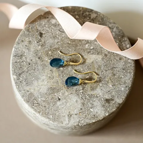 örhängen i 9 karat guld med mörkblå kristal