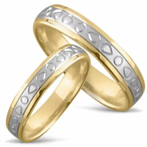 Tvåfärgad vigselsringar i 14  karat guld- och vitguld - set