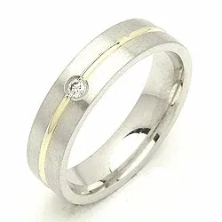 Vigselsring i silver och 14 karat guld 0,040 ct